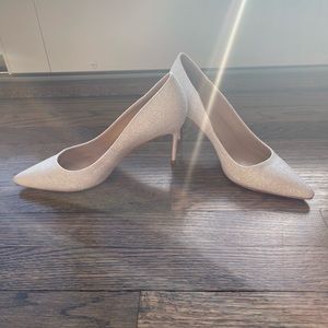 White and silver sparkle pumps